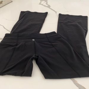 lululemon black wide leg super flare yoga pants
